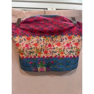 Colorful Floral Patchwork Tube Top Crop Shirt Size S Polyester Spandex